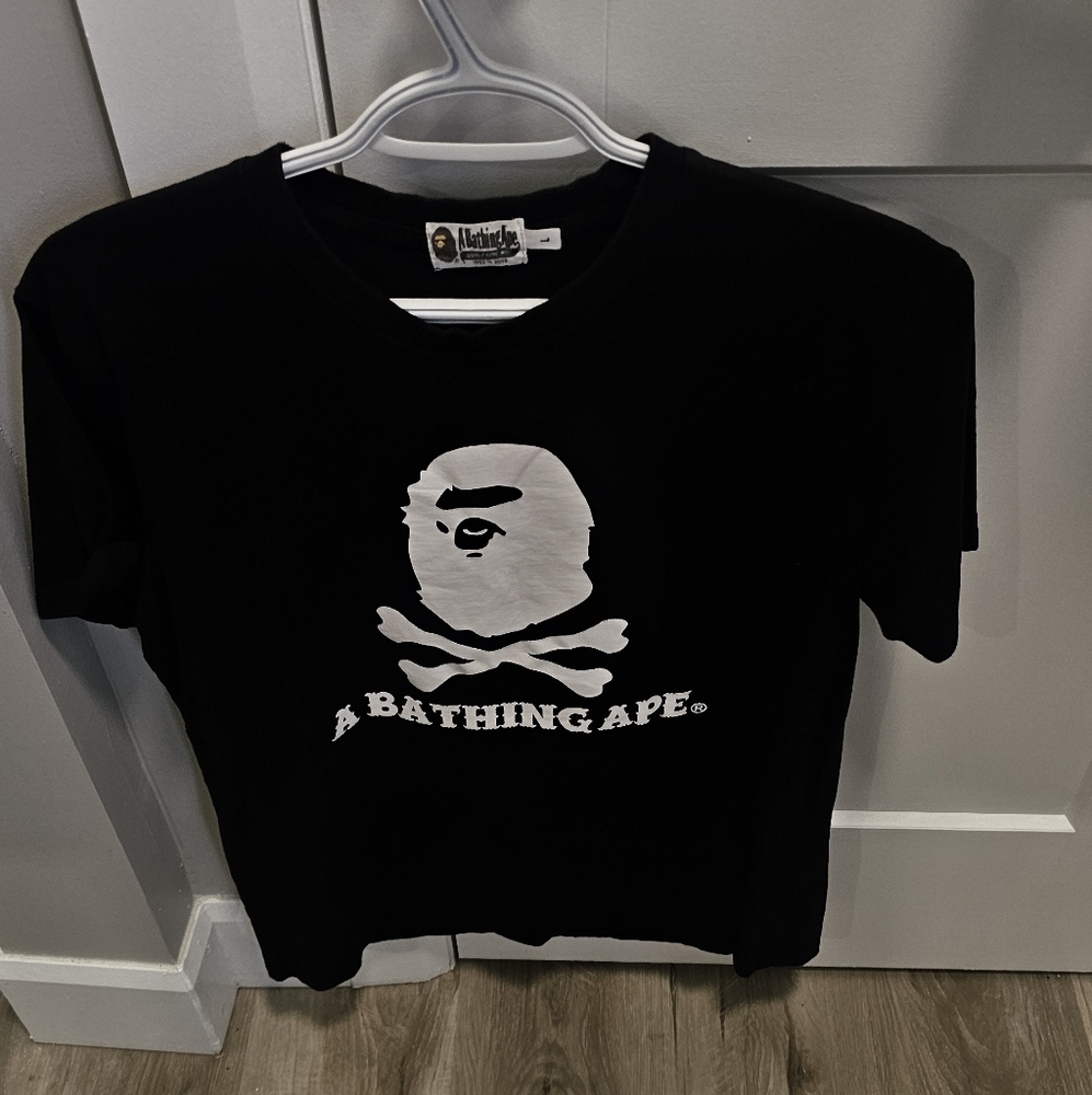 A Bathing Ape Black T-Shirt with White Logo